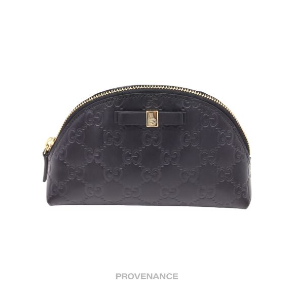 🔴 Gucci Guccissima Cosmetic Pouch - Navy Leather - Picture 1 of 9